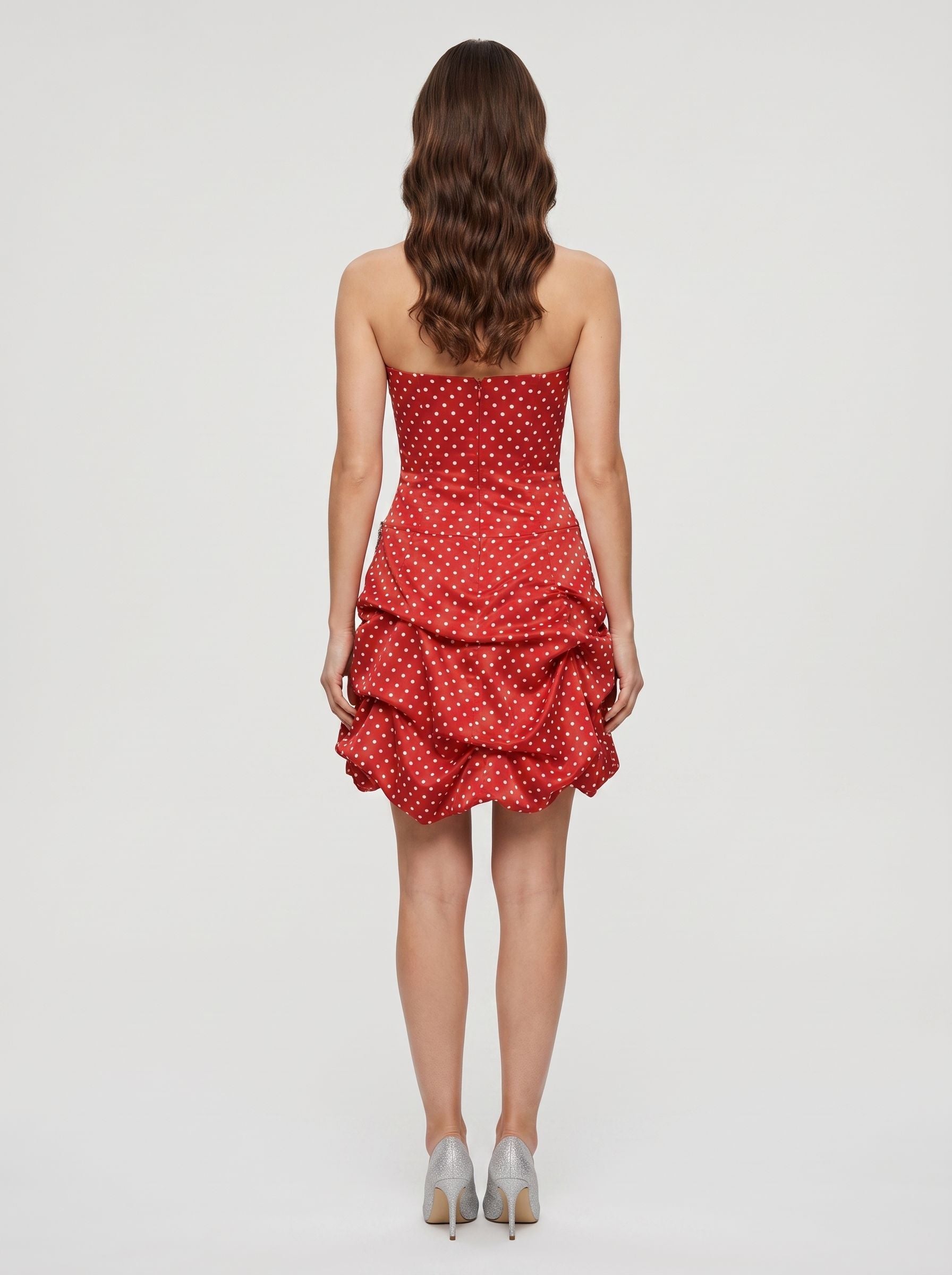 Red Satin A-Line Straight Neck Back Zip Short Dress with Pleated Bodice