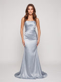 Cabernet Satin Sheath Straight Neck Back Zip Floor-Length Dress with Pleated Bodice