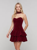 Cabernet Velvet A-Line Scoop Neck Back Zip Short Dress with Layered Skirt