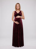 Cabernet Velvet Empire V-Neck Back Zip Floor-Length Dress with Cowl Drape