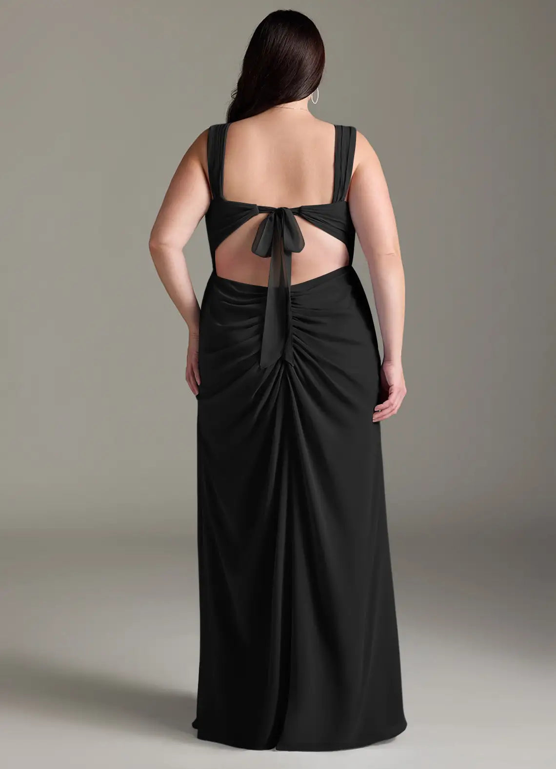 Elegant Bridesmaid Dress with Square Neckline, Tie-Back and Ruched Side