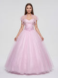 Blushing Pink Tulle A-Line Sweetheart Lace-up Floor-Length Dress with Beaded Corset Bodice