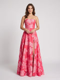 Pink Jacquard A-Line Straight Neck Back Zip Floor-Length Dress with Floral Embroidery