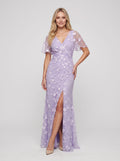 Lilac Tulle Mermaid V-Neck Back Zip Floor-Length Dress with Ruching