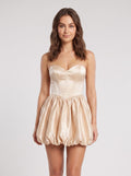 Champagne Satin A-Line Sweetheart Back Zip Mini Dress with Bubble Hem