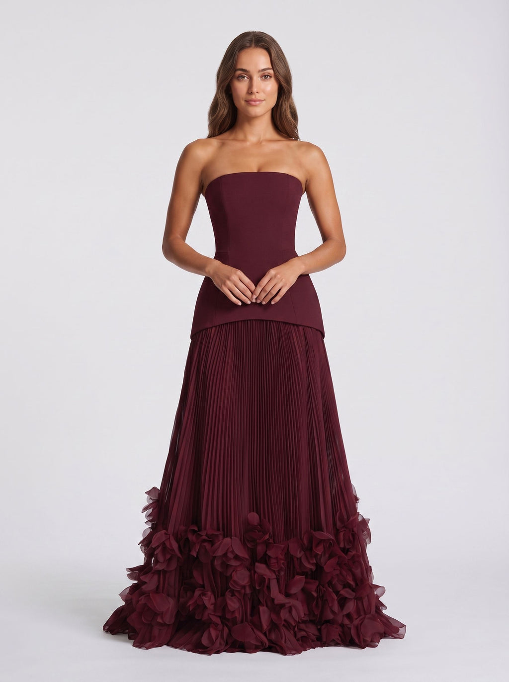 Cabernet Crepe A-Line Straight Neck Lace-up Floor-Length Dress