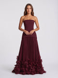 Cabernet Crepe A-Line Straight Neck Lace-up Floor-Length Dress