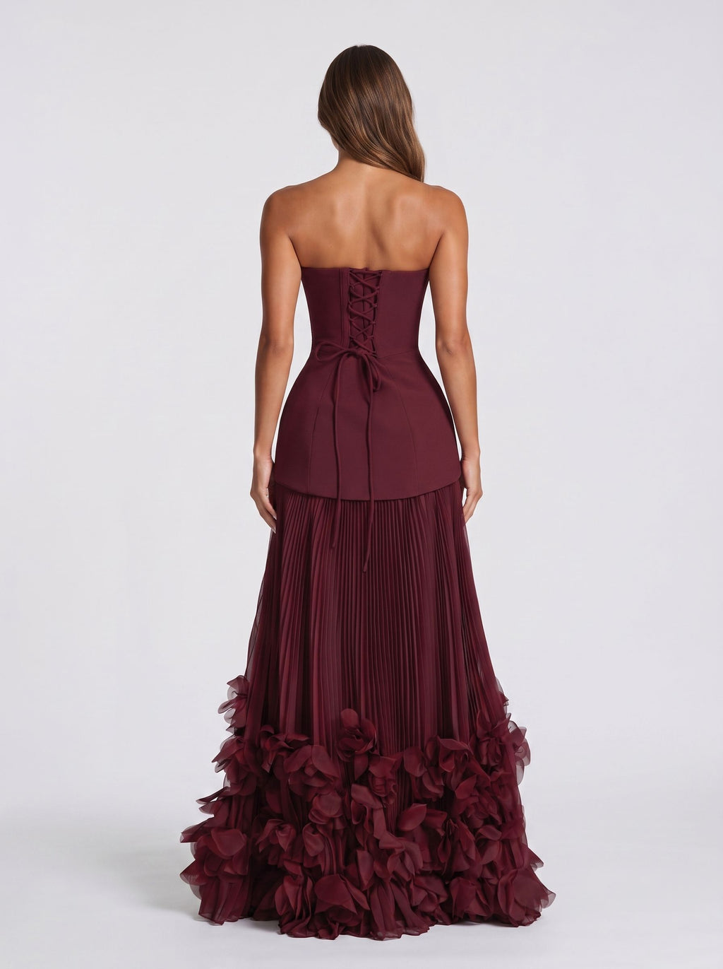 Cabernet Crepe A-Line Straight Neck Lace-up Floor-Length Dress