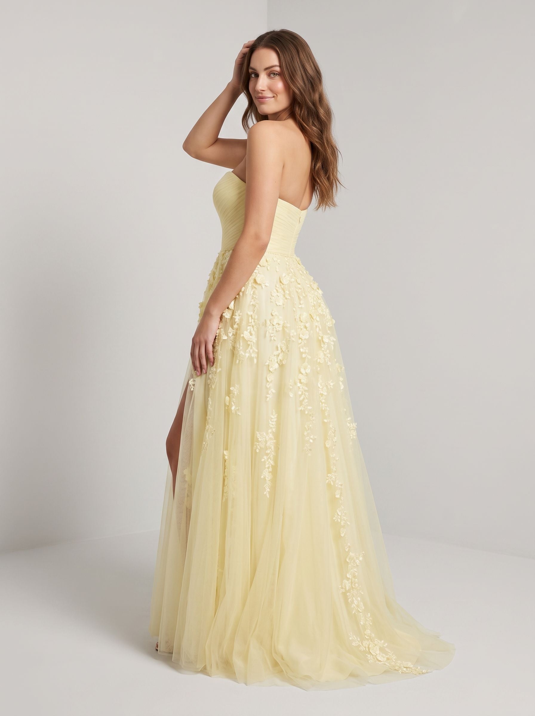 Daffodil Satin A-Line Sweetheart Back Zip Floor-Length Dress with Front Split
