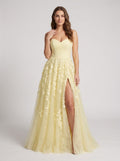Daffodil Satin A-Line Sweetheart Back Zip Floor-Length Dress with Front Split
