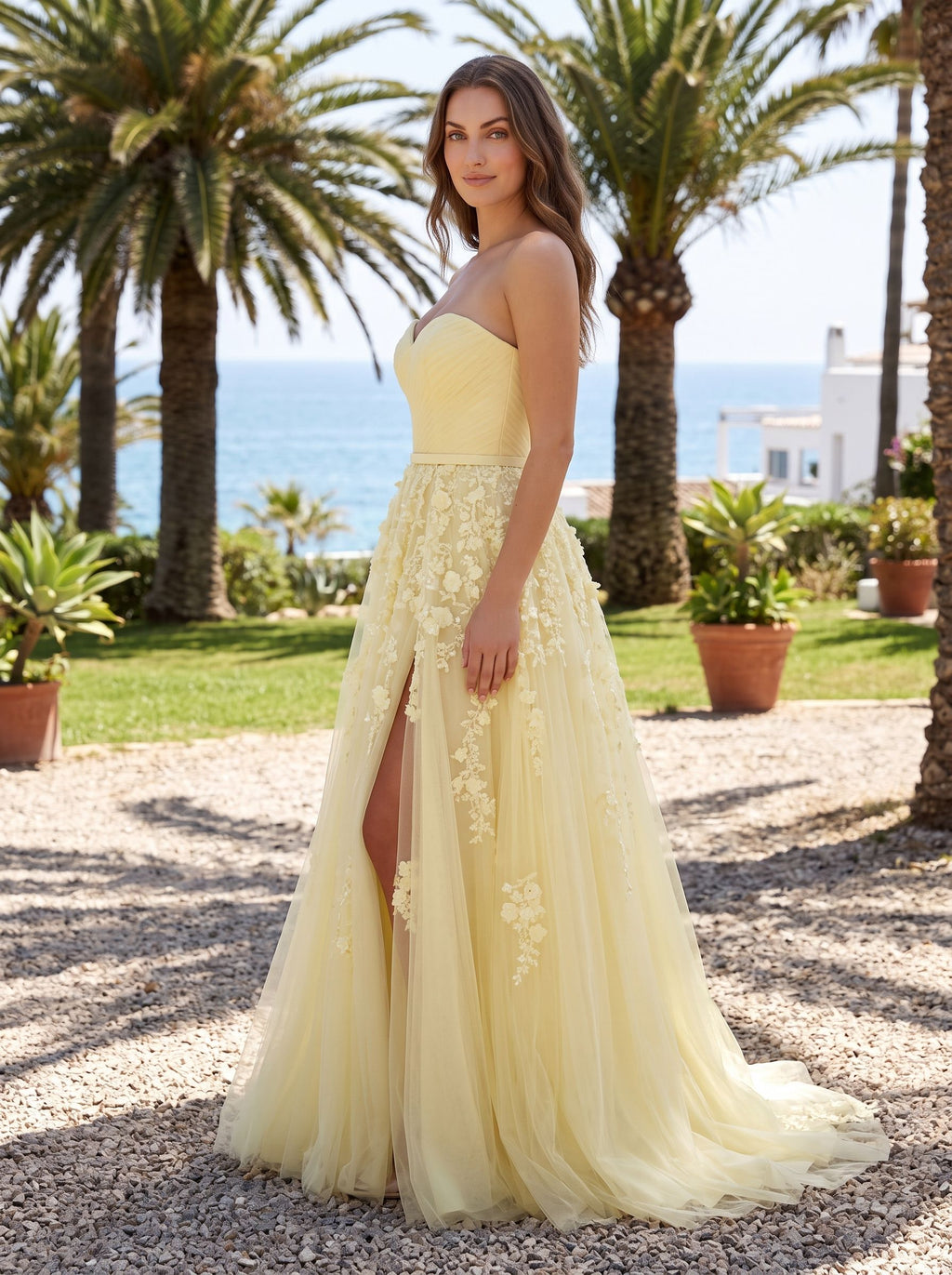 Daffodil Satin A-Line Sweetheart Back Zip Floor-Length Dress with Front Split