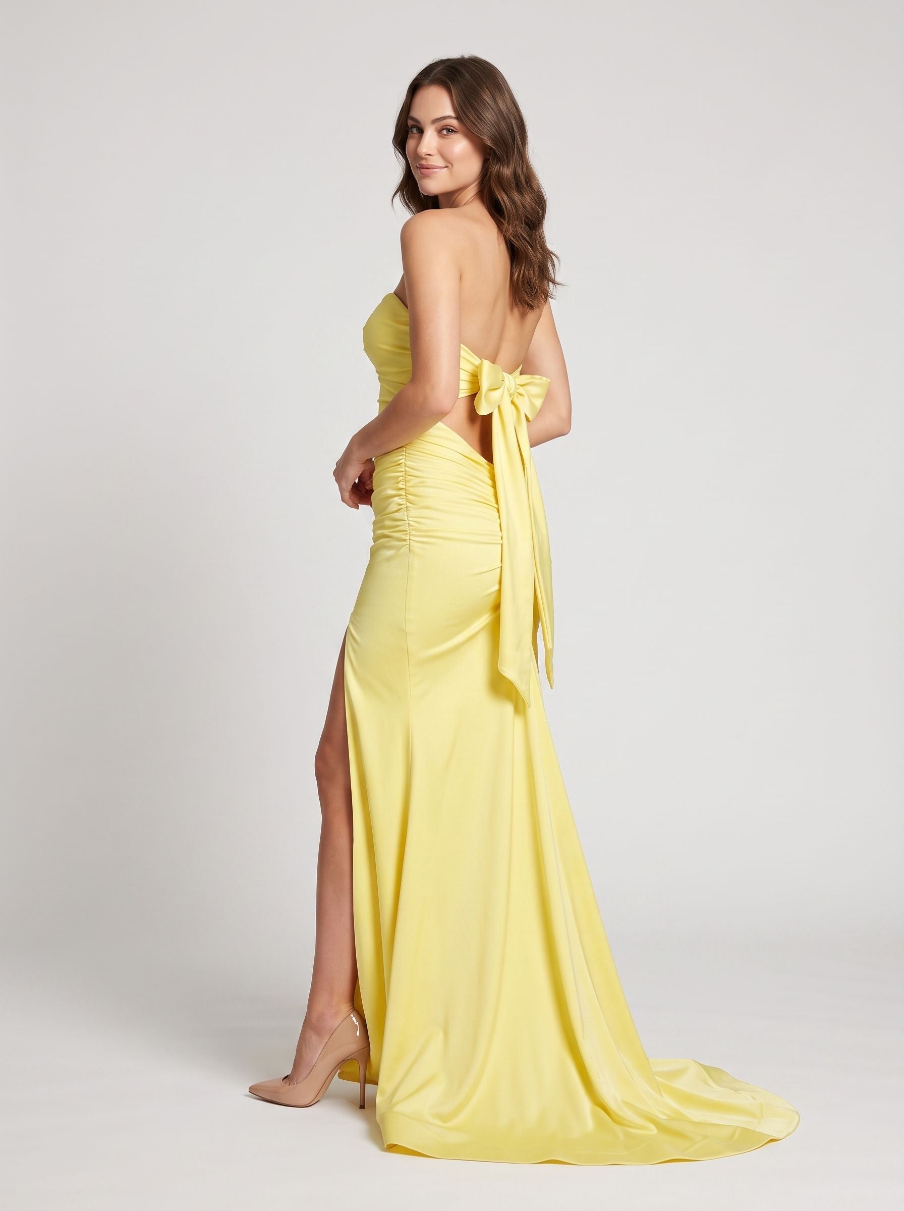 Daffodil Satin Mermaid Sweetheart Bow Floor-Length Dress