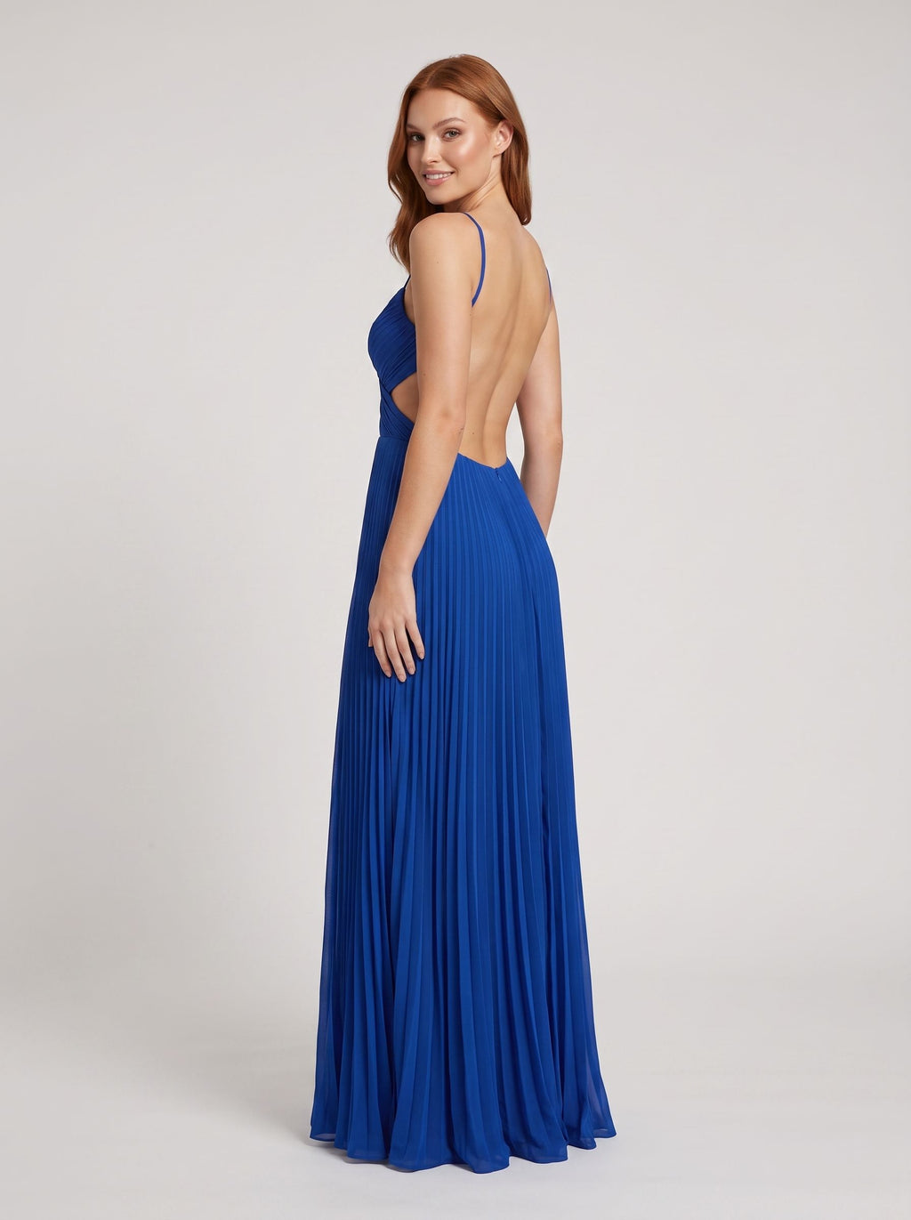 Royal Blue Chiffon A-Line Halter neckline Backless Floor-Length Dress with Cutout Detail