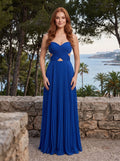 Royal Blue Chiffon A-Line Halter neckline Backless Floor-Length Dress with Cutout Detail