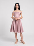 Dusty Rose Satin A-Line Off-the-Shoulder Back Zip Floor-Length Dress with Convertible Straps