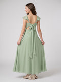 Dusty Sage Chiffon A-Line V-Neck Back Zip Floor-Length Dress with Pleated Bodice