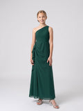 Emerald Chiffon Sheath One Shoulder Back Zip Floor-Length Dress with Pleated Bodice