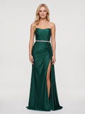 Emerald Green Chiffon A-Line Sweetheart Lace-up Floor-Length Dress with Beaded Waistband