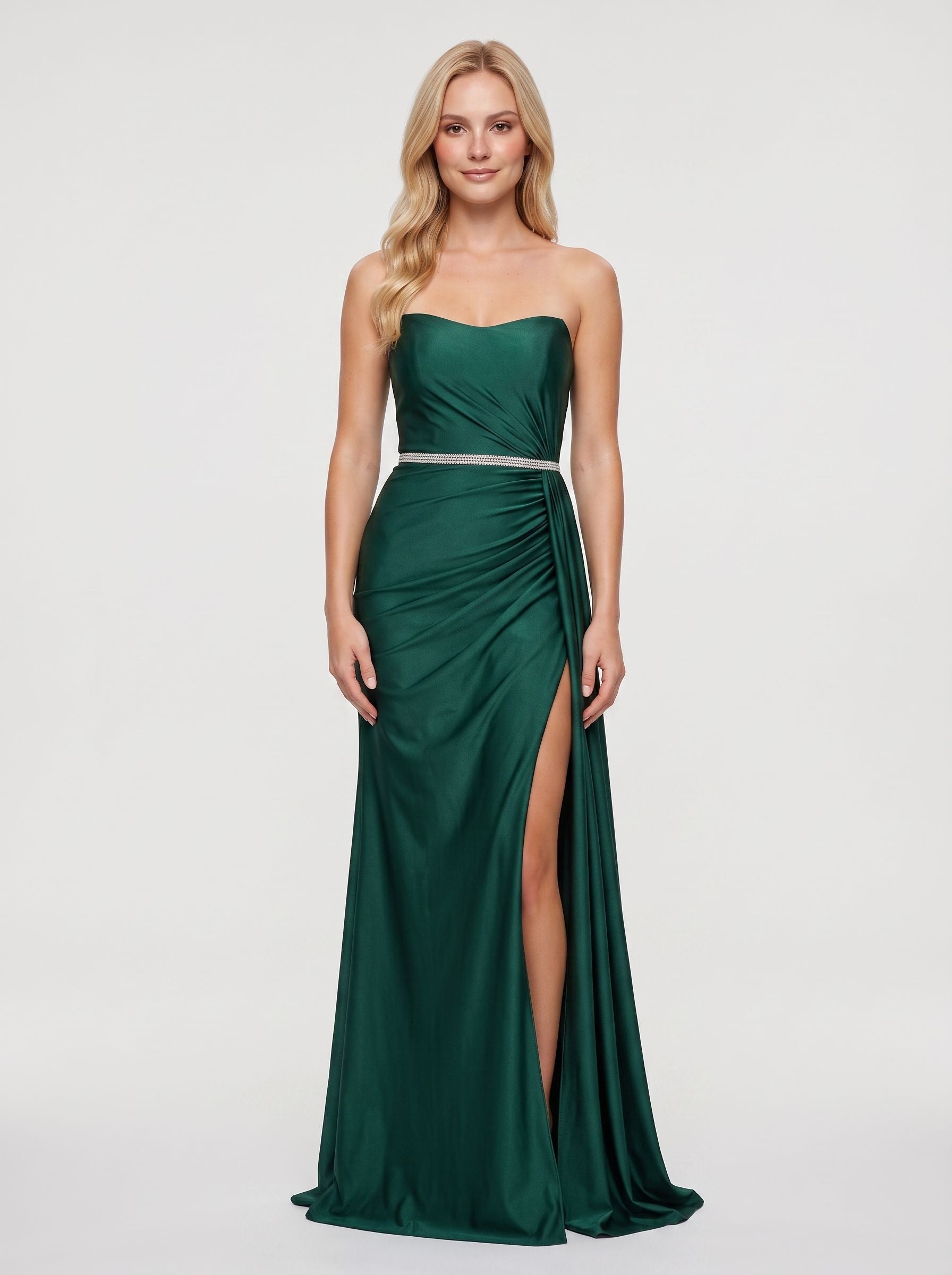 Emerald Green Chiffon A-Line Sweetheart Lace-up Floor-Length Dress with Beaded Waistband