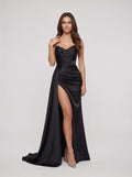 Black Stretch Knit Mermaid One Shoulder Back Zip Floor-Length Dress with Fold-over cuff