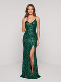 Emerald Sequins Mermaid V-Neck Backless Floor-Length Dress with High Slit