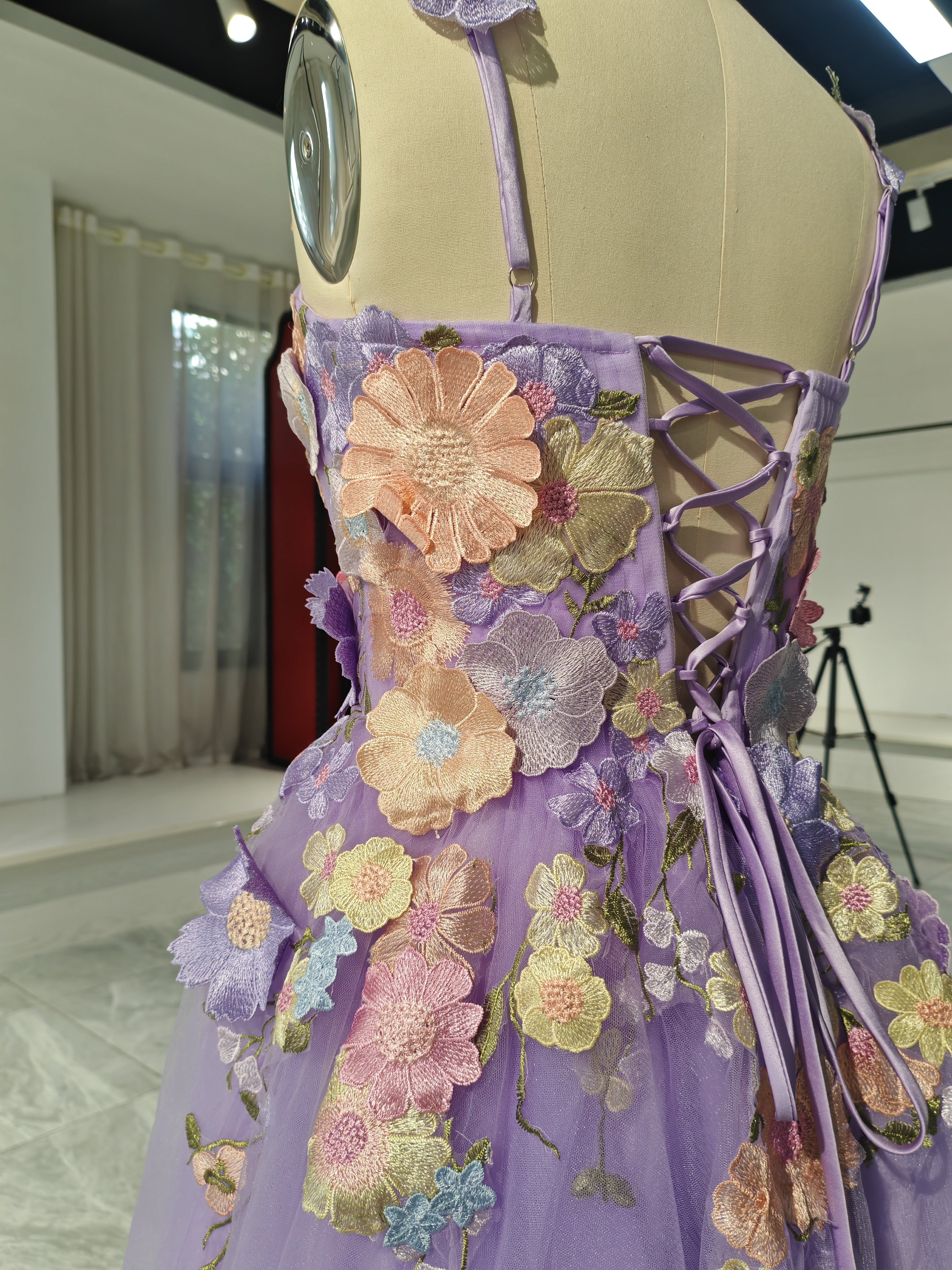 Lavender Tulle A-Line Sweetheart Lace-Up Back Above Knee Dress