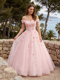 Floral Print Tulle A-Line Off-the-Shoulder Criss-Cross Straps Floor-Length Dress with Pleated Bodice