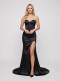 Black Satin Mermaid Sweetheart Back Zip Floor-Length Dress with Side Slit