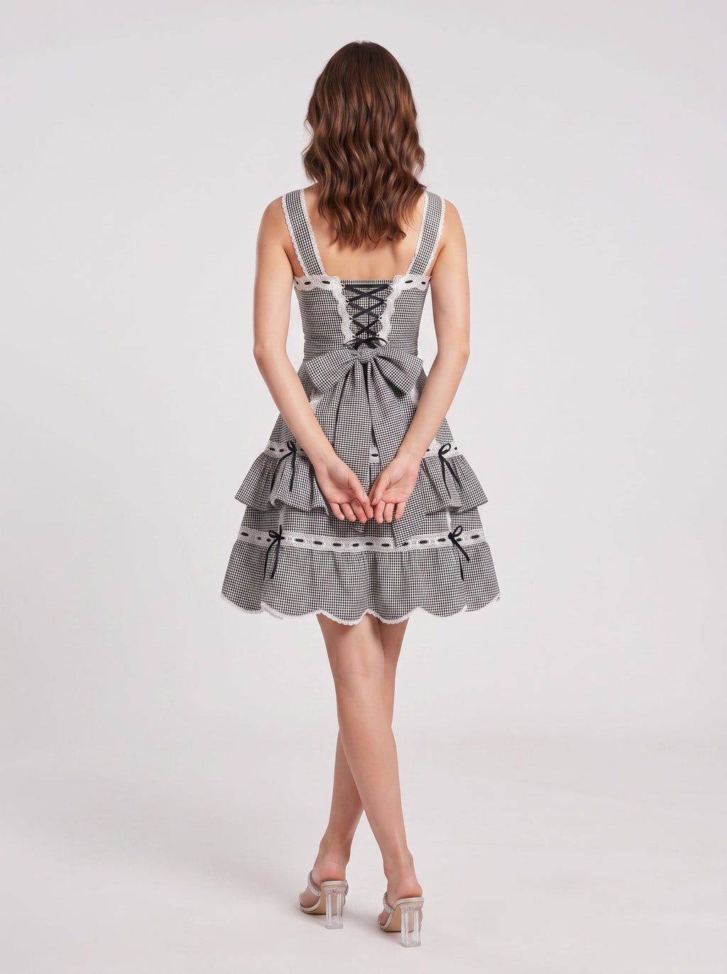 Grey Satin A-Line Straight Neck Lace-up Short Dress with Lace Bodice