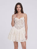 Ivory Lace A-Line Sweetheart Back Zip Short Dress with Ruffle Trim
