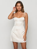 Ivory Satin A-Line Sweetheart Side Zip Short Dress with Spaghetti Straps