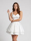 Ivory Satin A-Line Sweetheart Lace-up Short Dress with Pleating