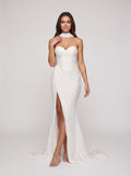 Ivory Satin Sheath Sweetheart Corset Back Floor-Length  with Corset Bodice and Side Slit