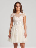 Ivory Tulle A-Line Scoop Neck Lace-up Short Dress with Butterfly Appliques