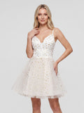 Ivory Tulle A-Line Sweetheart Lace-up Short Dress with Gold Stars