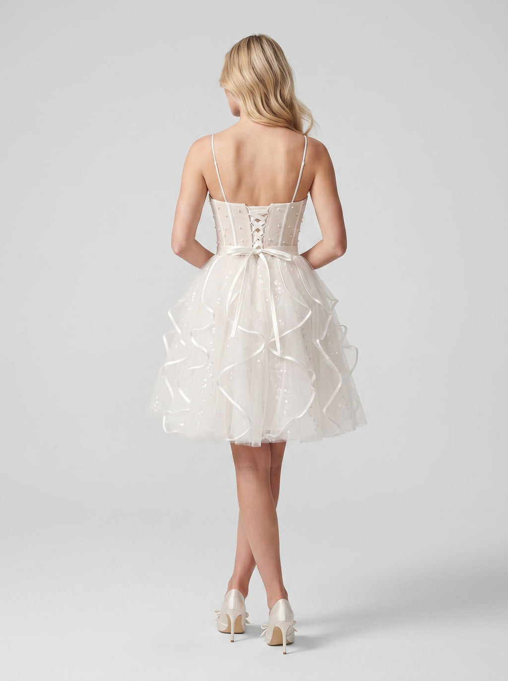 Ivory Tulle A-Line Sweetheart Lace-up Short Dress with Pearl Accents