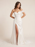 Ivory Tulle Mermaid Sweetheart Back Zip Floor-Length Dress with a High Slit