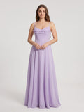 Wisteria Chiffon A-Line V-Neck Lace-up Floor-Length Dress with Pleated Bodice