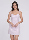 Lavender Sequin Sheath Sweetheart Side Zip Short Dress with Adjustable Straps