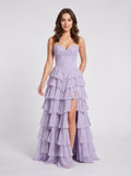 Lavender Tulle A-Line Sweetheart Corset Back Floor-Length Dress with Cascading Ruffles