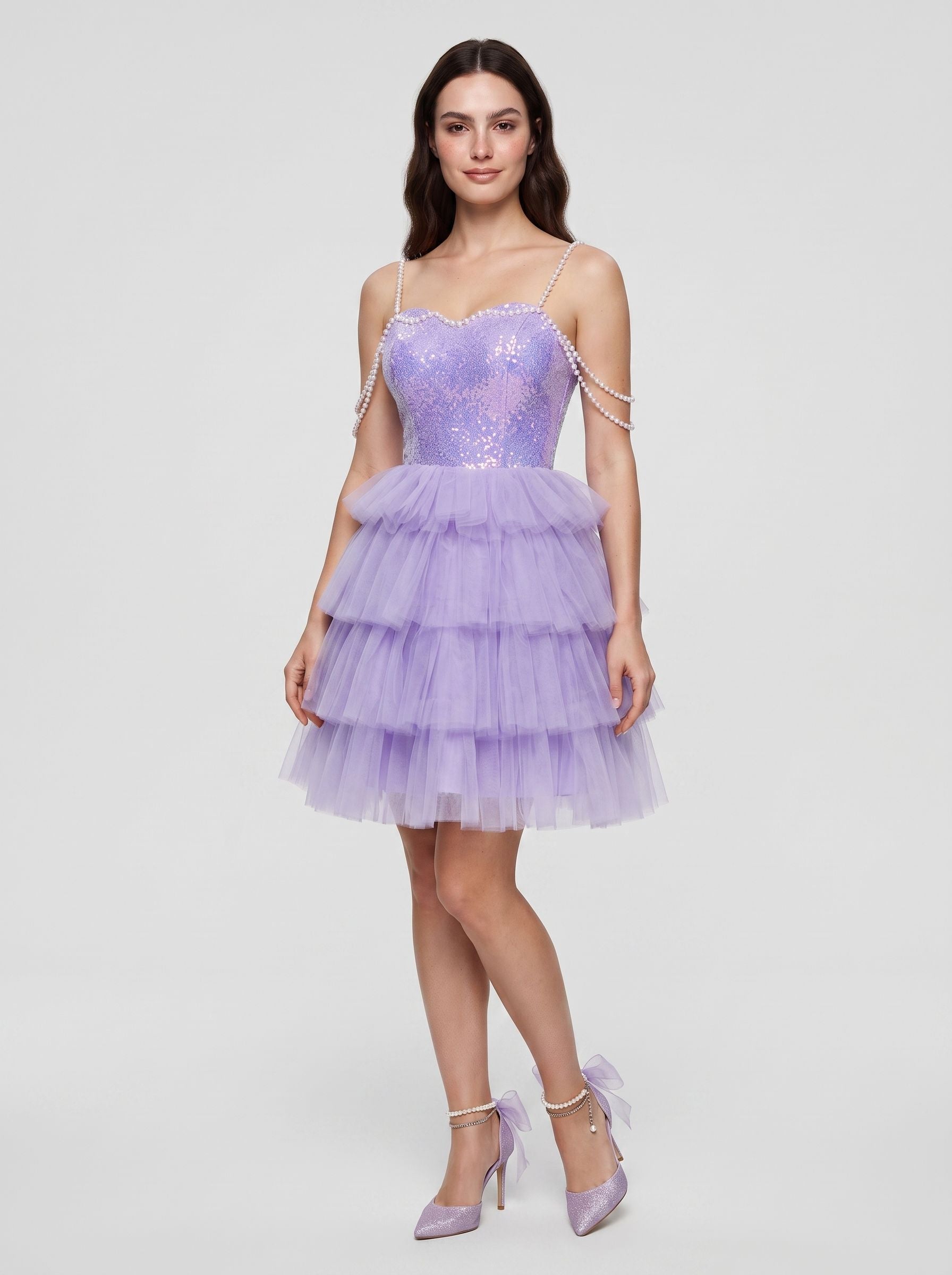 Wisteria Tulle A-Line Sweetheart Criss-Cross Straps Short Dress with Beading