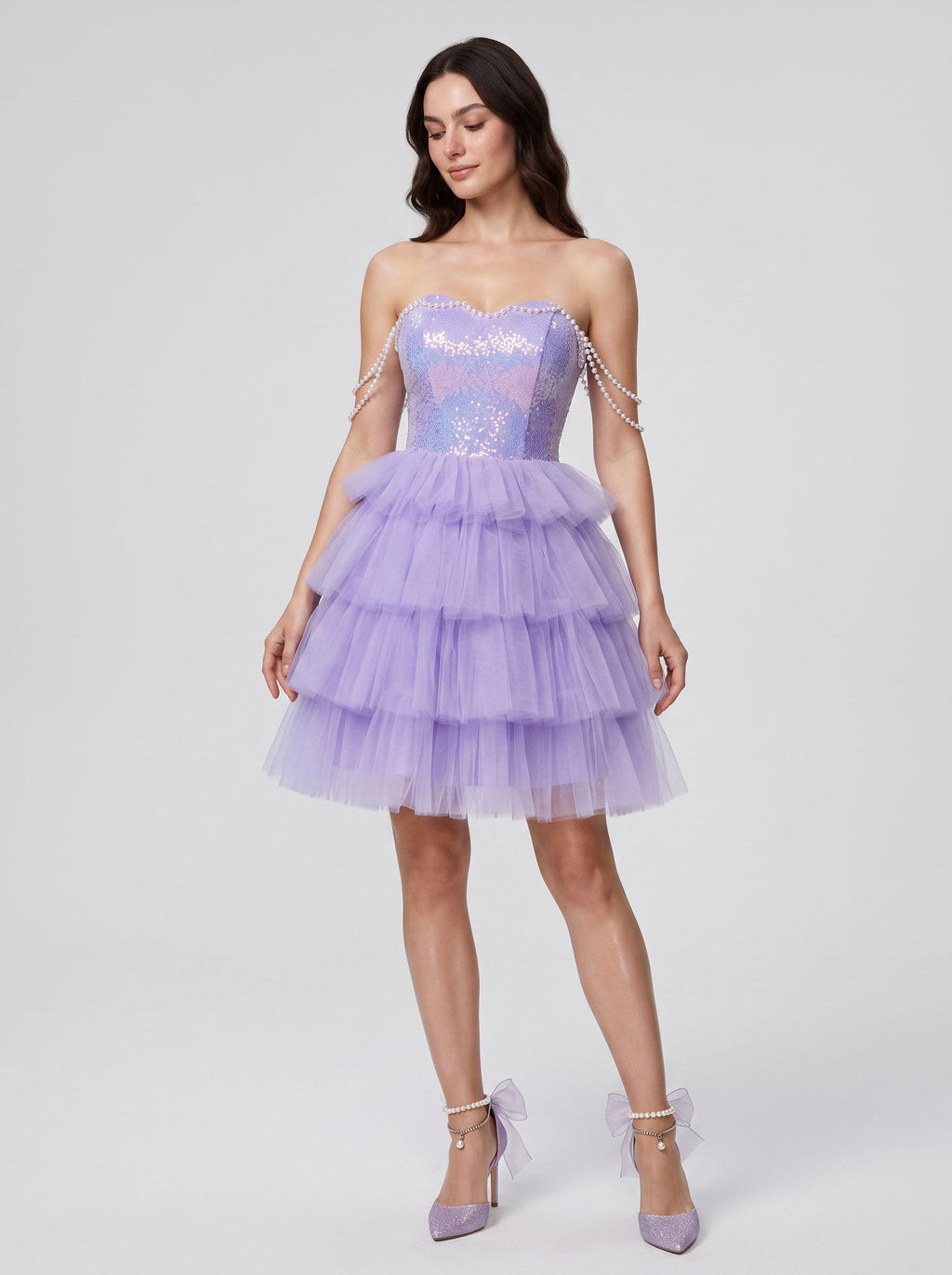 Wisteria Tulle A-Line Sweetheart Criss-Cross Straps Short Dress with Beading