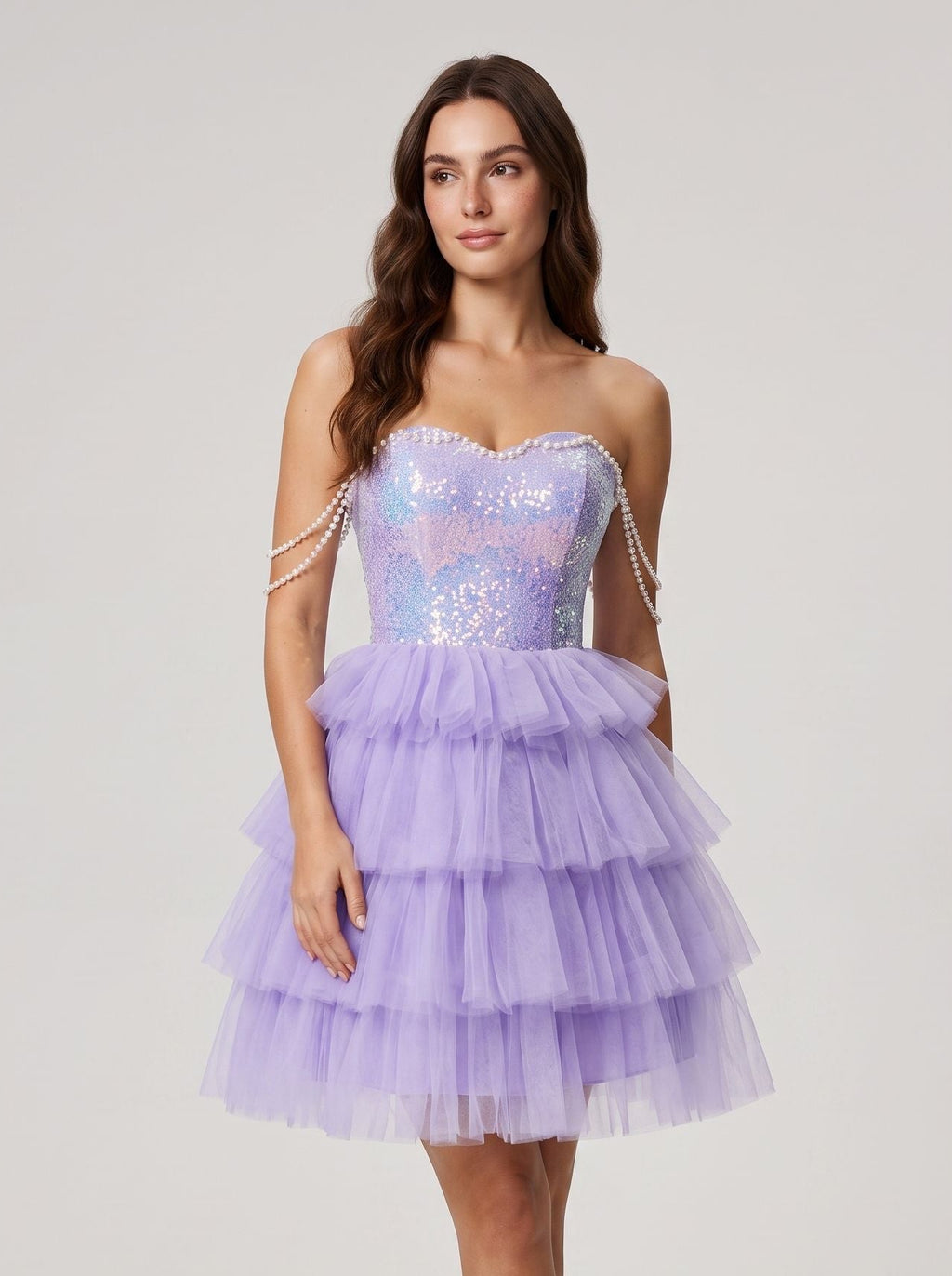 Wisteria Tulle A-Line Sweetheart Criss-Cross Straps Short Dress with Beading