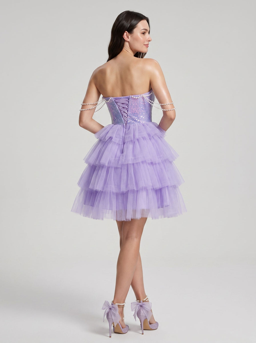 Wisteria Tulle A-Line Sweetheart Criss-Cross Straps Short Dress with Beading