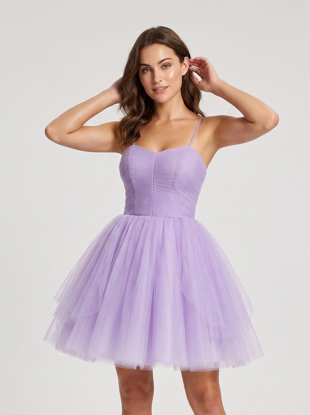 Wisteria Tulle A-Line Sweetheart Lace-up Short  Dress with Spaghetti Straps