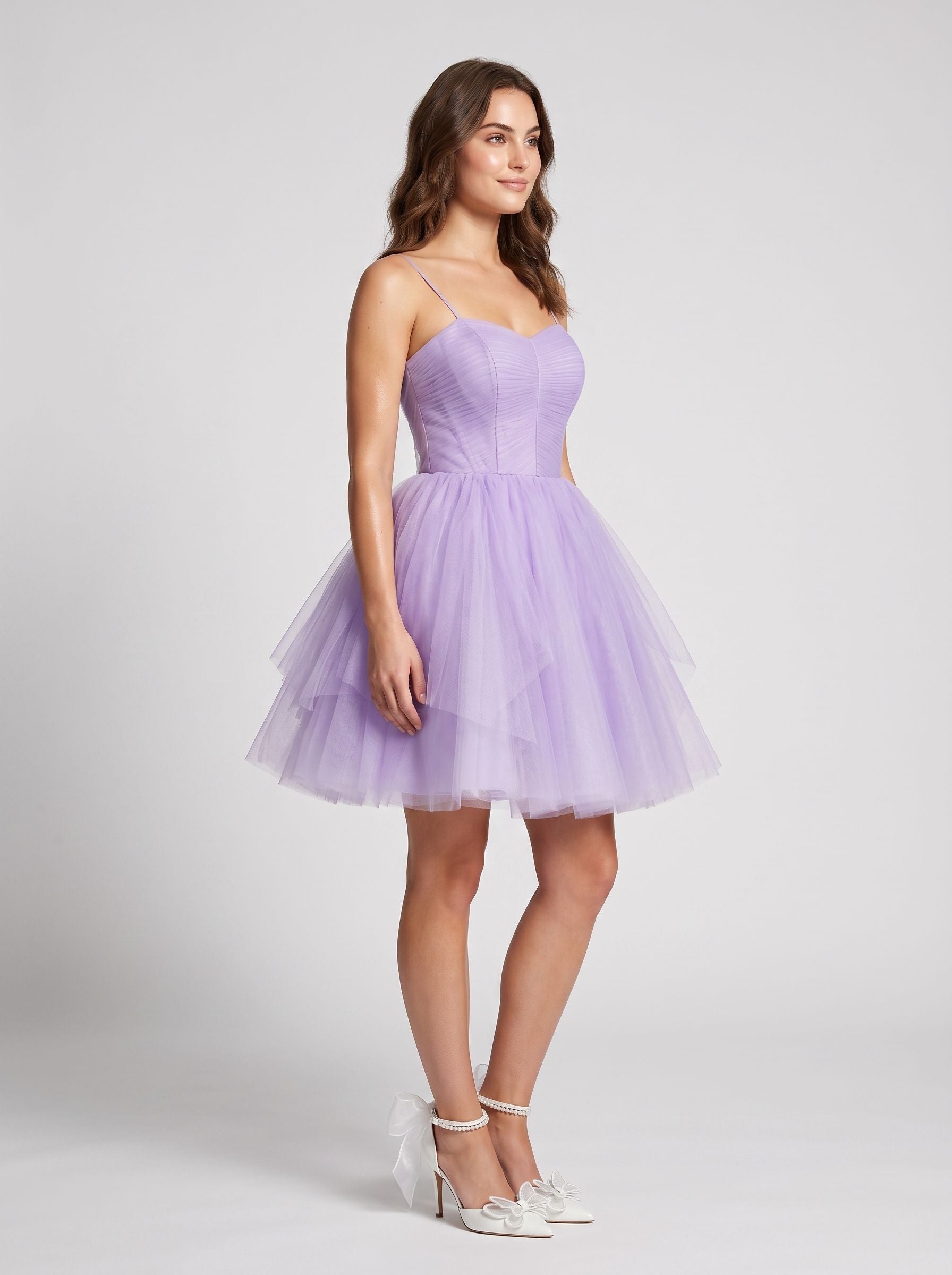 Wisteria Tulle A-Line Sweetheart Lace-up Short  Dress with Spaghetti Straps