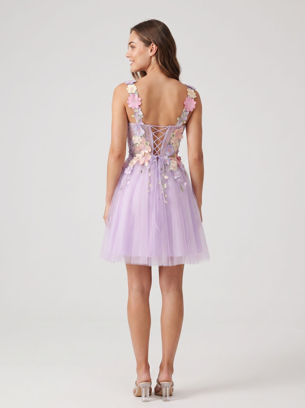 Wisteria Tulle A-Line Sweetheart Lace-up Short Dress with 3D Flowers