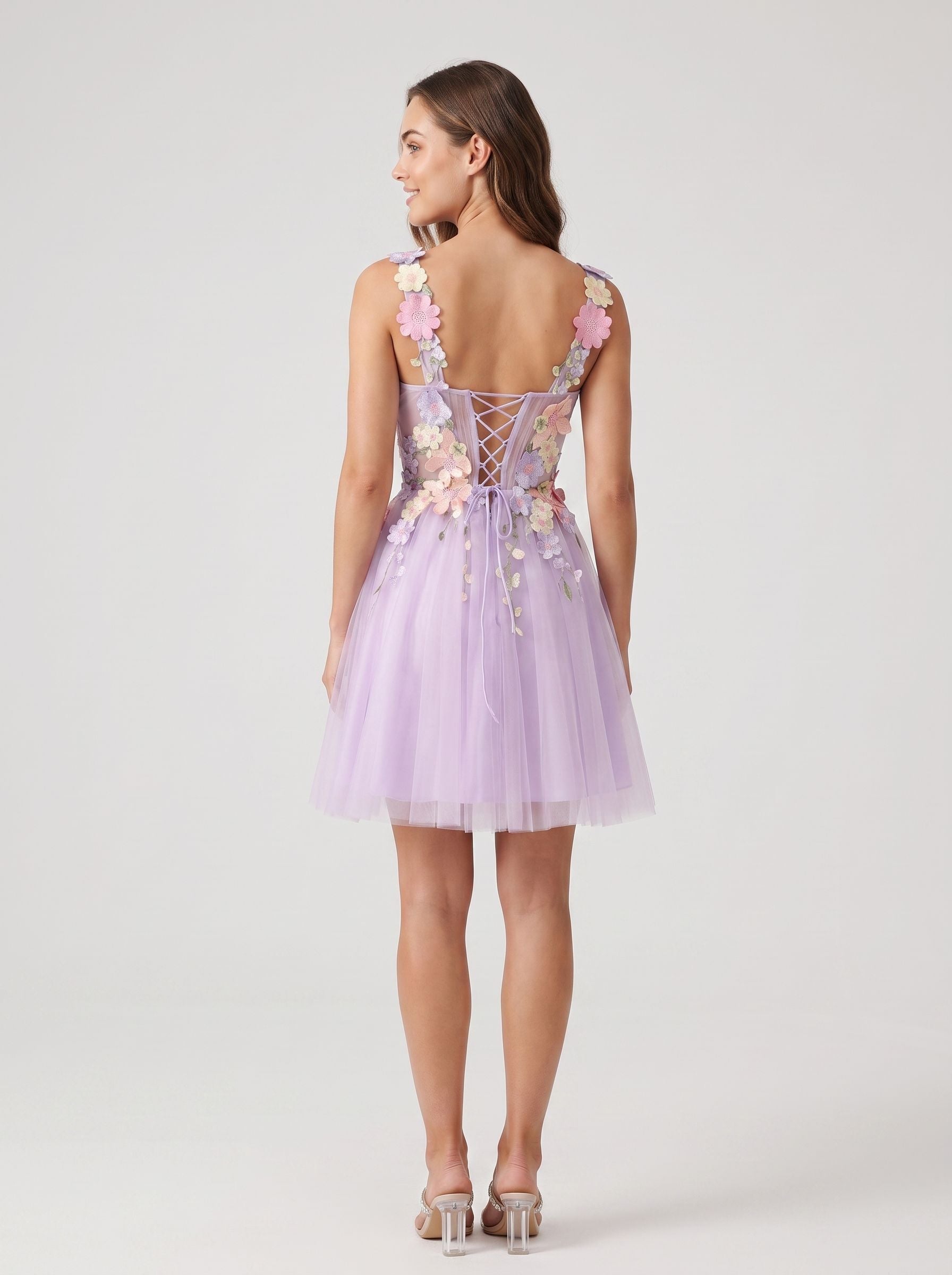 Wisteria Tulle A-Line Sweetheart Lace-up Short Dress with 3D Flowers