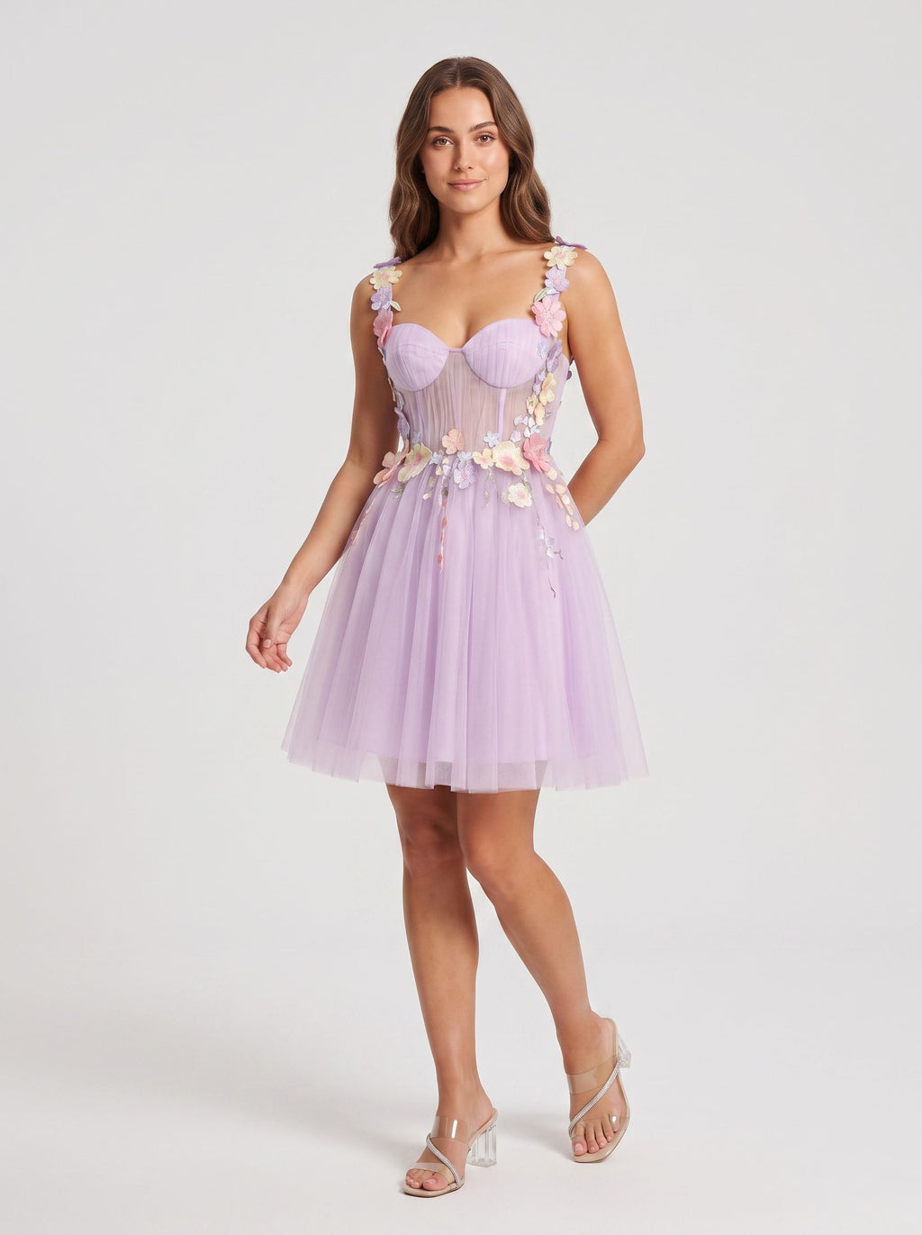 Wisteria Tulle A-Line Sweetheart Lace-up Short Dress with 3D Flowers
