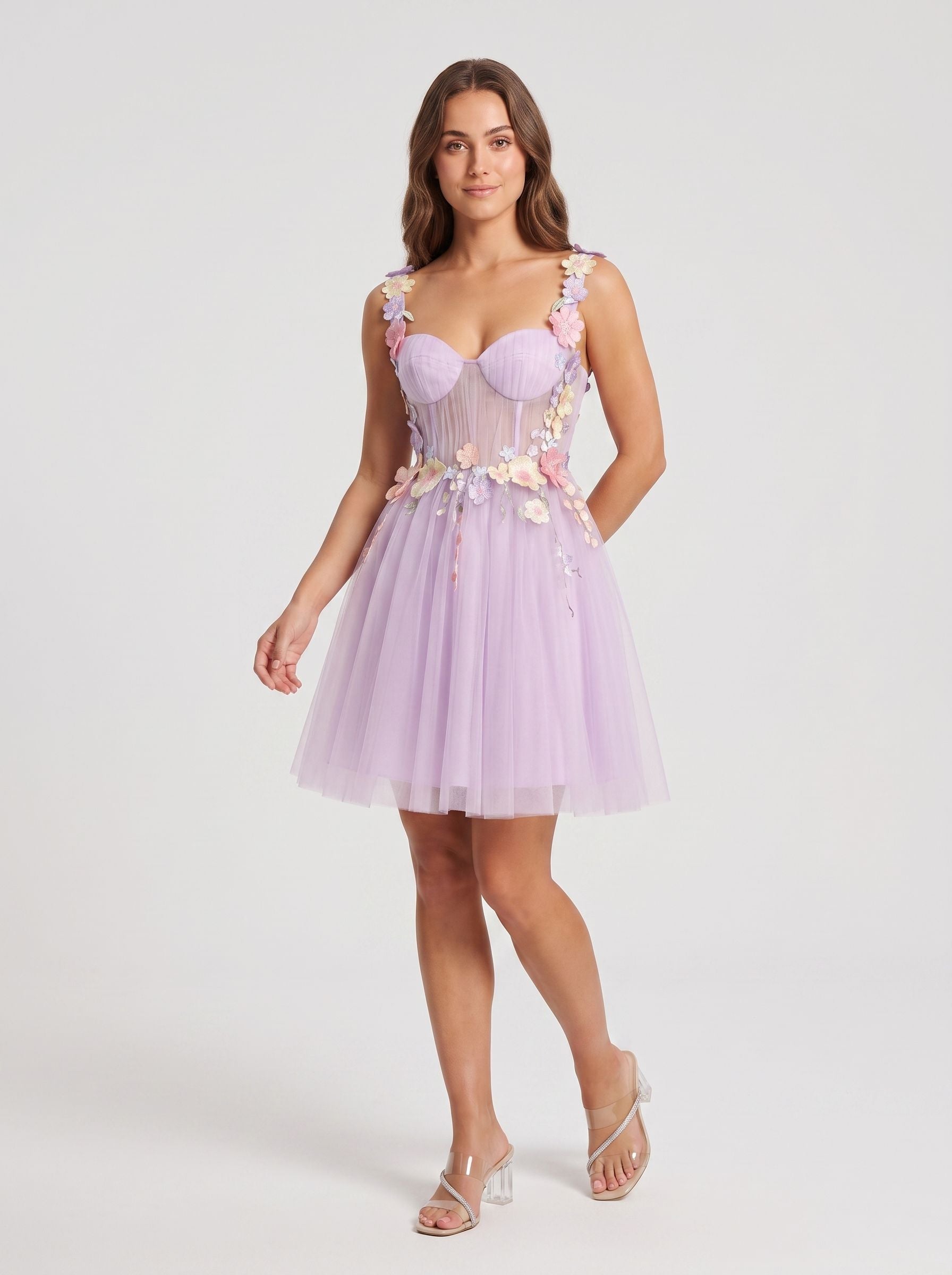 Wisteria Tulle A-Line Sweetheart Lace-up Short Dress with 3D Flowers